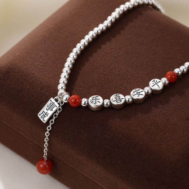 Tobillera con Buddha Stones en plata de ley 925, cuentas pequeñas de ágata roja, bendición de paz y alegría - image 3