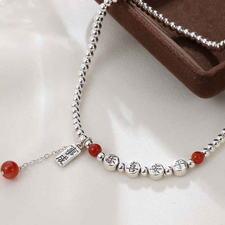 Tobillera con Buddha Stones en plata de ley 925, cuentas pequeñas de ágata roja, bendición de paz y alegría - image 9