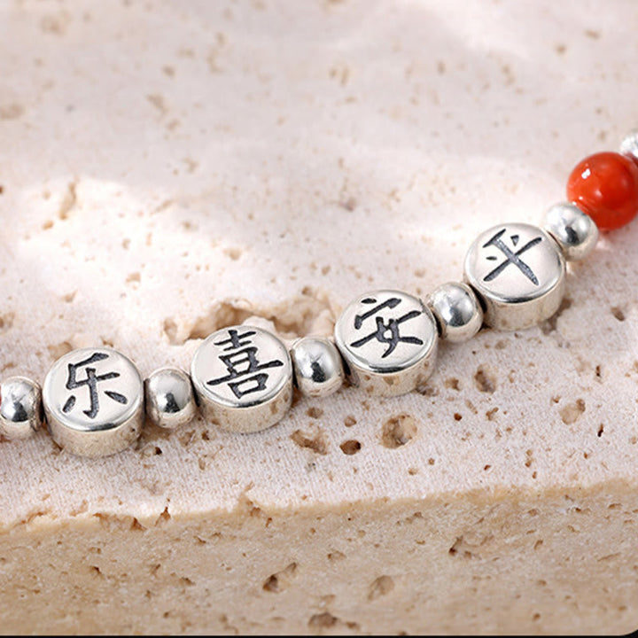 Tobillera con Buddha Stones en plata de ley 925, cuentas pequeñas de ágata roja, bendición de paz y alegría - image 10