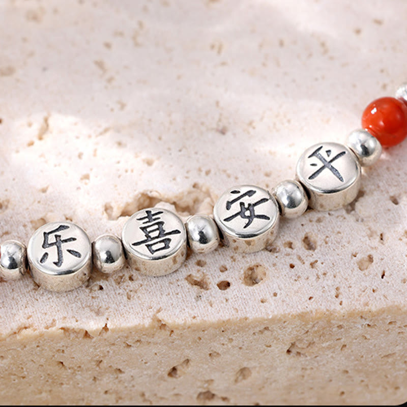 Tobillera con Buddha Stones en plata de ley 925, cuentas pequeñas de ágata roja, bendición de paz y alegría - image 10