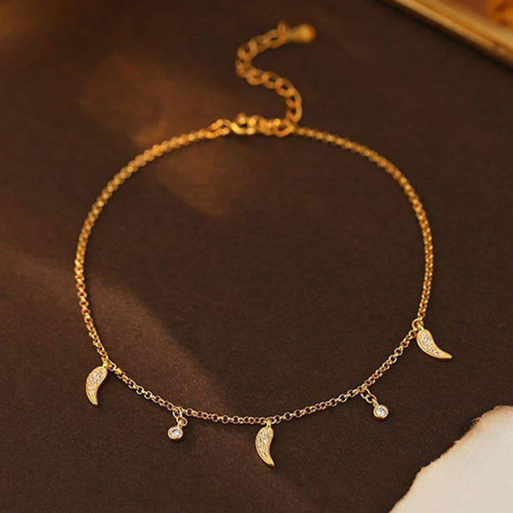 Tobillera de protección con dije de pimiento pequeño y circonitas de plata de ley 925 con Buddha Stones - image 2