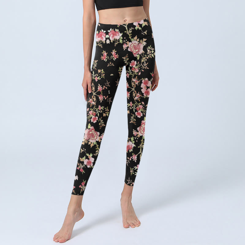 Leggings de yoga para mujer con estampado de hojas, rosas y piedras de Buddha Stones - image 5