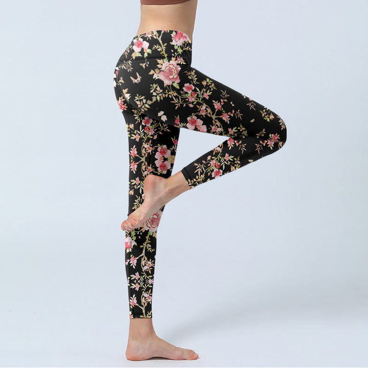 Leggings de yoga para mujer con estampado de hojas, rosas y piedras de Buddha Stones - image 5