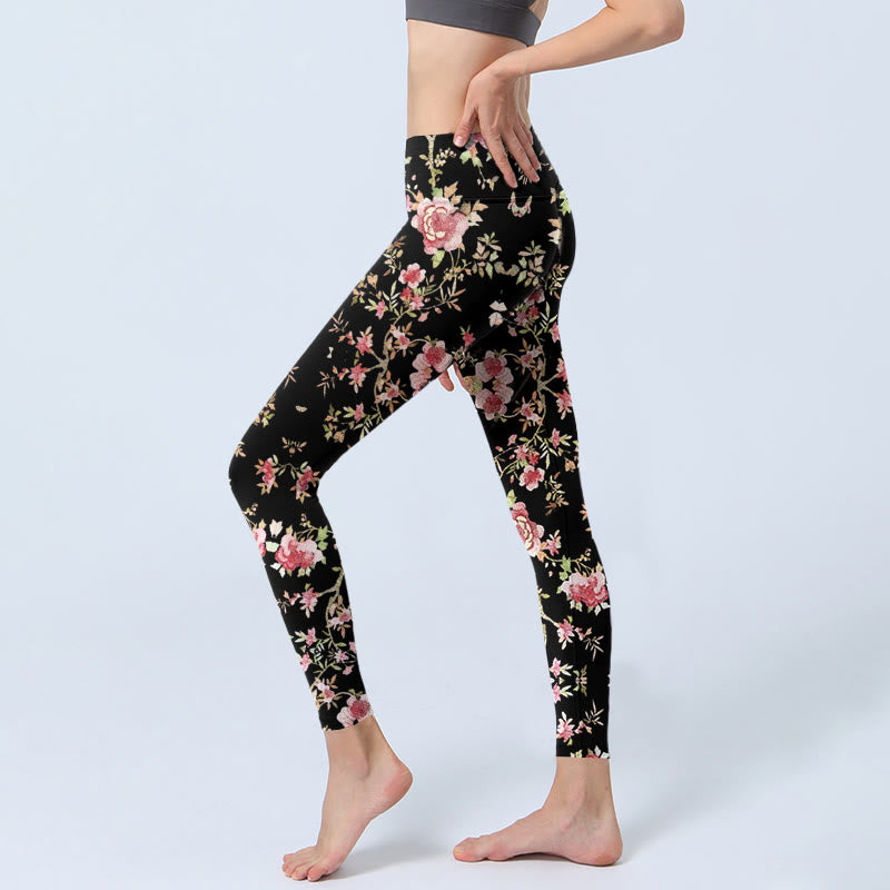 Leggings de yoga para mujer con estampado de hojas, rosas y piedras de Buddha Stones - image 3