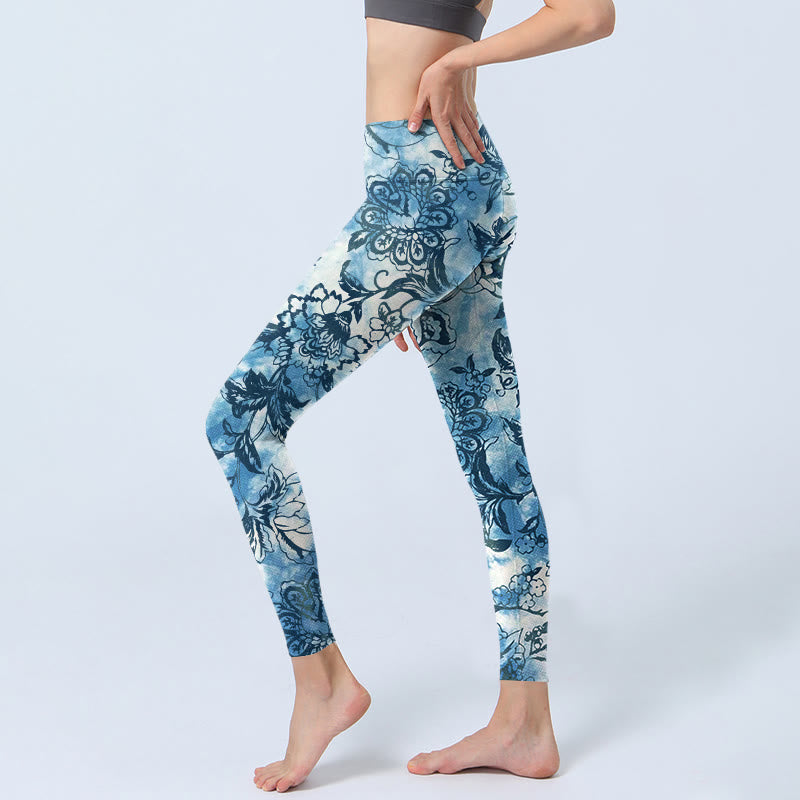 Leggings de yoga para mujer con estampado de crisantemo y peonía de Buddha Stones - image 3