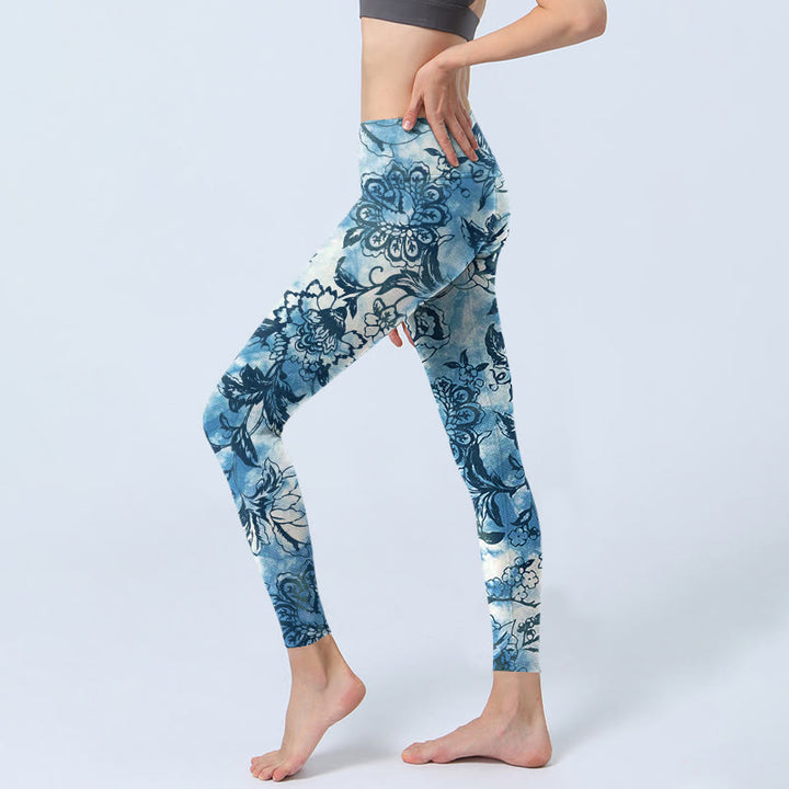 Leggings de yoga para mujer con estampado de crisantemo y peonía de Buddha Stones - image 3