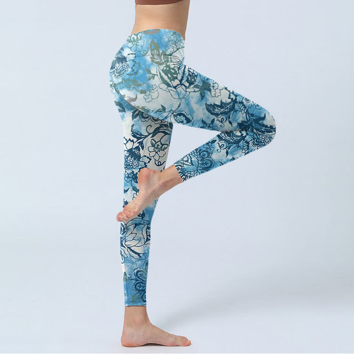 Leggings de yoga para mujer con estampado de crisantemo y peonía de Buddha Stones - image 4