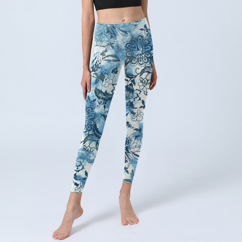 Leggings de yoga para mujer con estampado de crisantemo y peonía de Buddha Stones - image 5