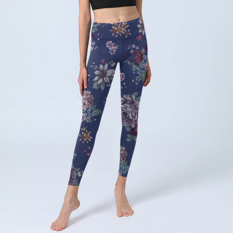 Leggings de yoga para mujer con estampado de crisantemo, peonías y rosas rojas de Buddha Stones - image 6
