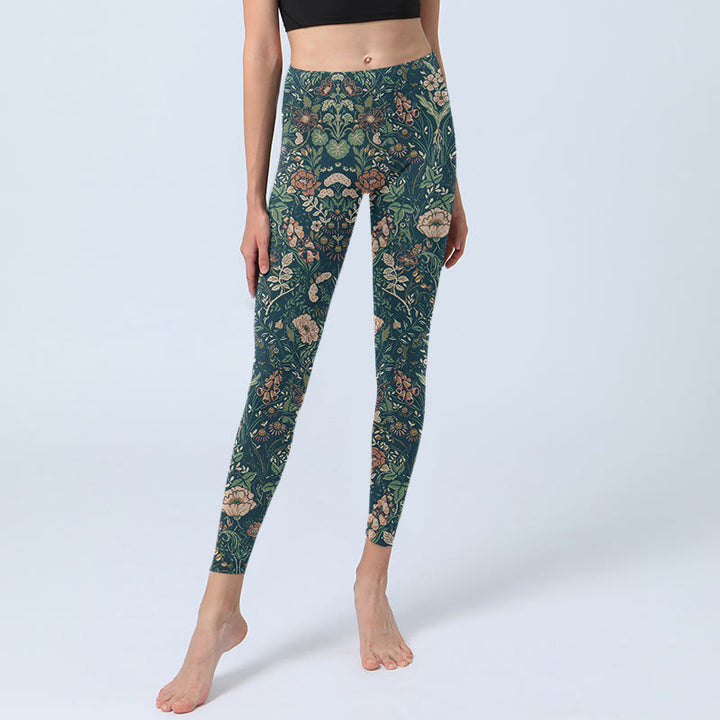 Leggings de yoga para mujer con estampado de flores y vides con Buddha Stones verdes - image 6