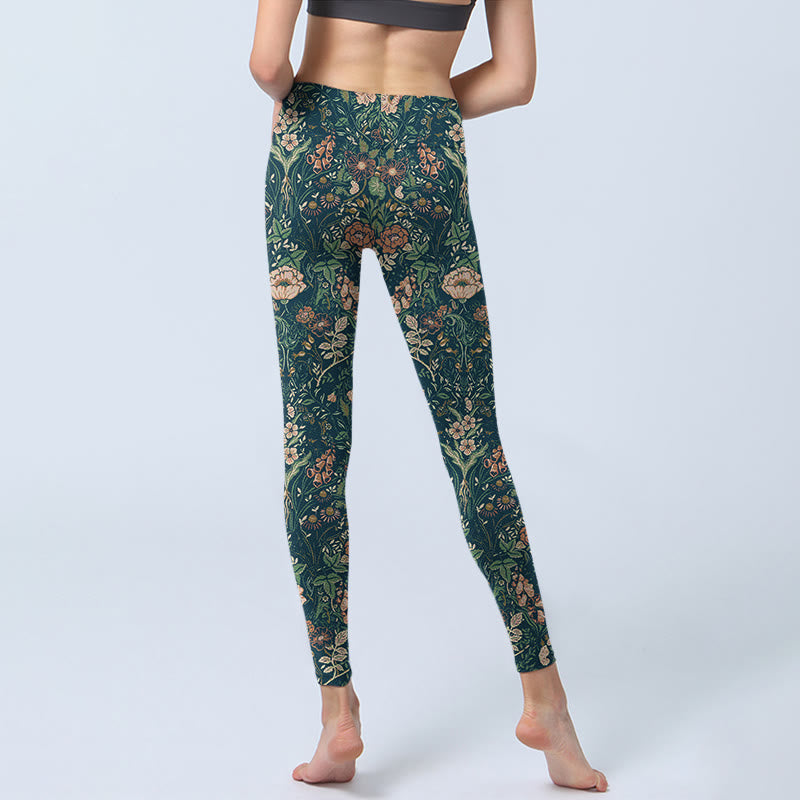 Leggings de yoga para mujer con estampado de flores y vides con Buddha Stones verdes - image 6