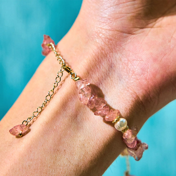 Pulsera curativa con flores de cristal Super Seven y cuarzo fresa natural y cuarzo fresa verde de Buddha Stones