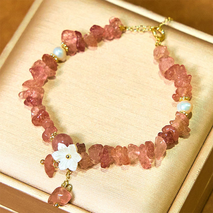 Pulsera curativa con flores de cristal Super Seven y cuarzo fresa natural y cuarzo fresa verde de Buddha Stones