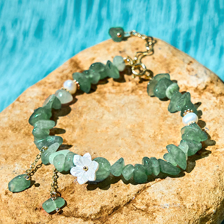 Pulsera curativa con flores de cristal Super Seven y cuarzo fresa natural y cuarzo fresa verde de Buddha Stones