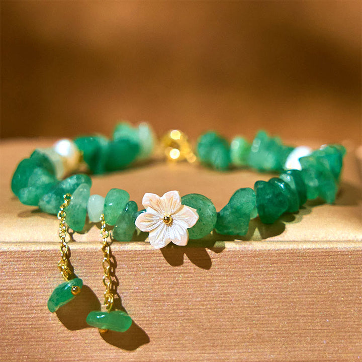 Pulsera curativa con flores de cristal Super Seven y cuarzo fresa natural y cuarzo fresa verde de Buddha Stones
