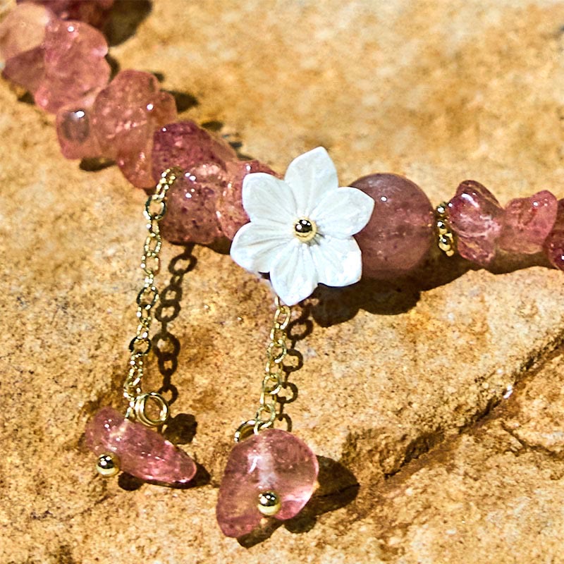 Pulsera curativa con flores de cristal Super Seven y cuarzo fresa natural y cuarzo fresa verde de Buddha Stones