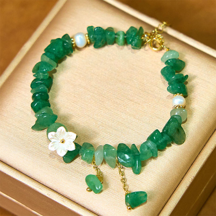 Pulsera curativa con flores de cristal Super Seven y cuarzo fresa natural y cuarzo fresa verde de Buddha Stones