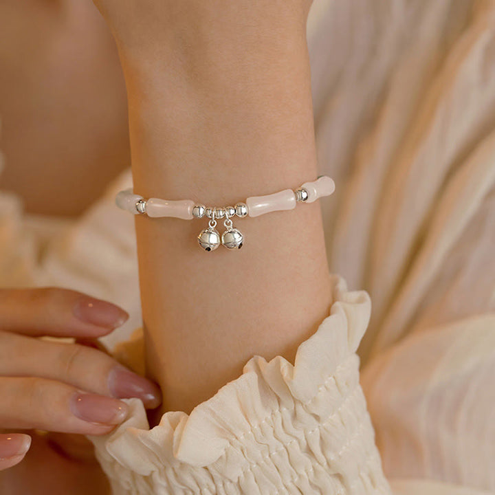 Pulsera de plata de ley 925 con Buddha Stones, jade blanco natural, campana de bambú, pulsera de suerte y felicidad - image 4