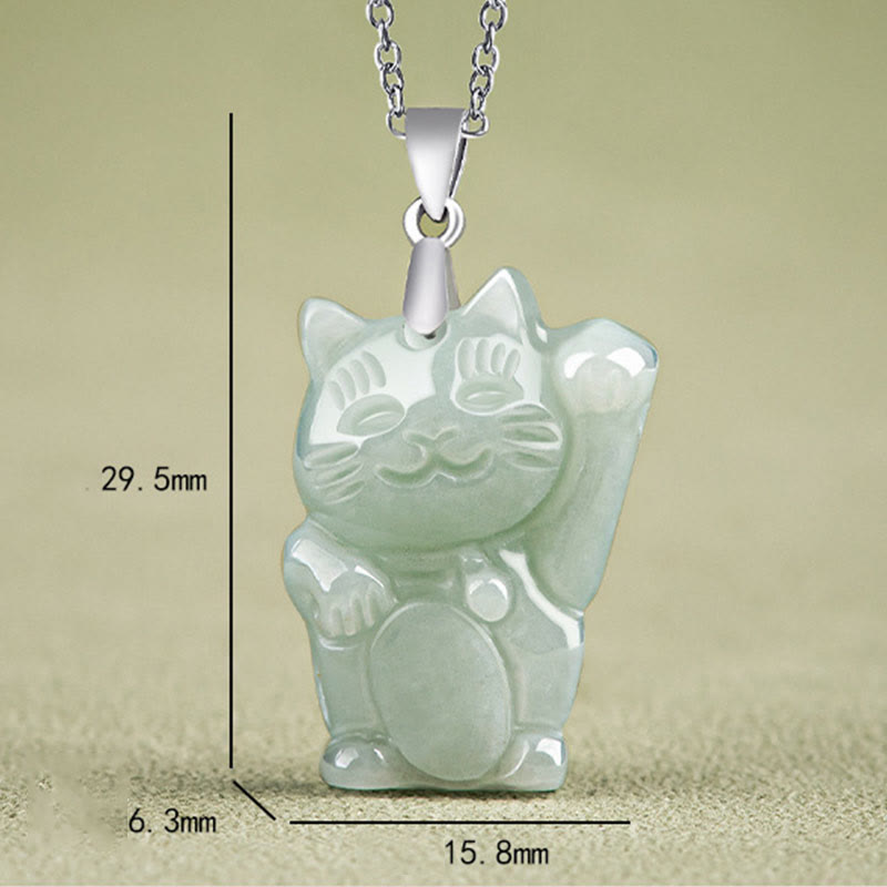 Collar con colgante de gato de la fortuna y jade de plata de ley 925 con Buddha Stones y prosperidad - image 5