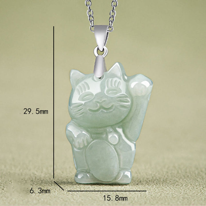 Collar con colgante de gato de la fortuna y jade de plata de ley 925 con Buddha Stones y prosperidad - image 5