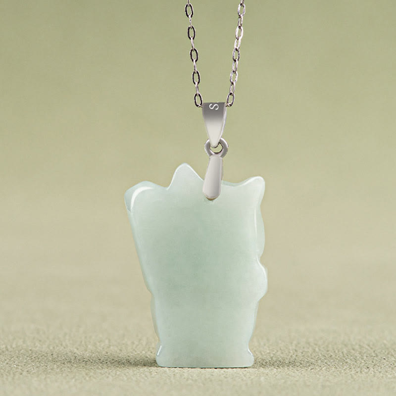 Collar con colgante de gato de la fortuna y jade de plata de ley 925 con Buddha Stones y prosperidad - image 3