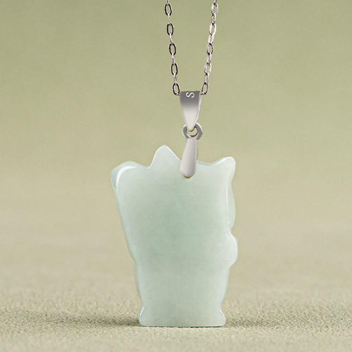 Collar con colgante de gato de la fortuna y jade de plata de ley 925 con Buddha Stones y prosperidad - image 3