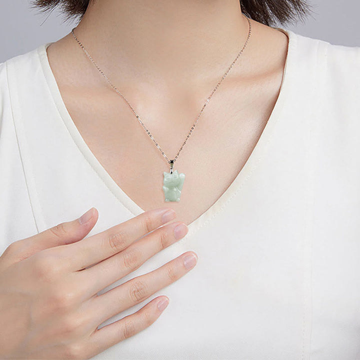 Collar con colgante de gato de la fortuna y jade de plata de ley 925 con Buddha Stones y prosperidad - image 8