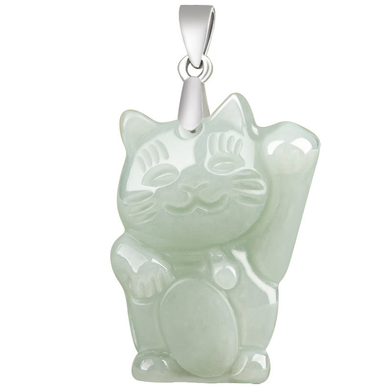 Collar con colgante de gato de la fortuna y jade de plata de ley 925 con Buddha Stones y prosperidad - image 6