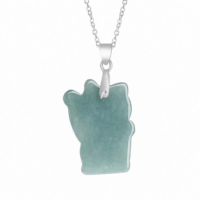 Collar con colgante de gato de la suerte de jade natural en plata de ley 925 con Buddha Stones y abundancia - image 2