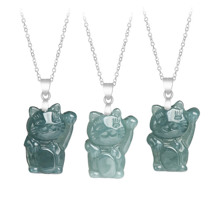 Collar con colgante de gato de la suerte de jade natural en plata de ley 925 con Buddha Stones y abundancia - image 7
