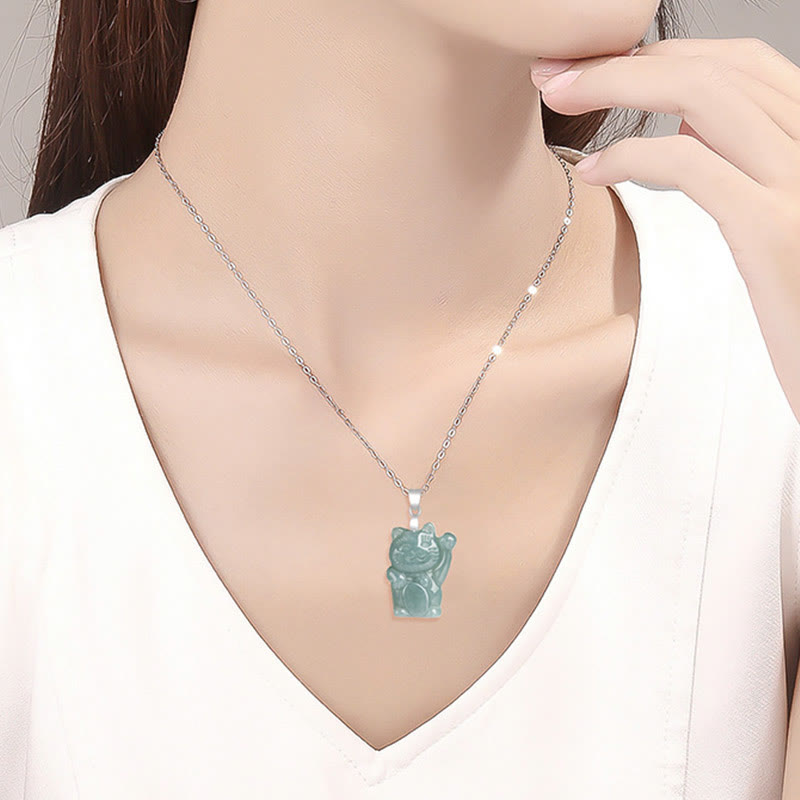 Collar con colgante de acero y titanio con Buddha Stones, jade natural, gato de la suerte y abundancia - image 7