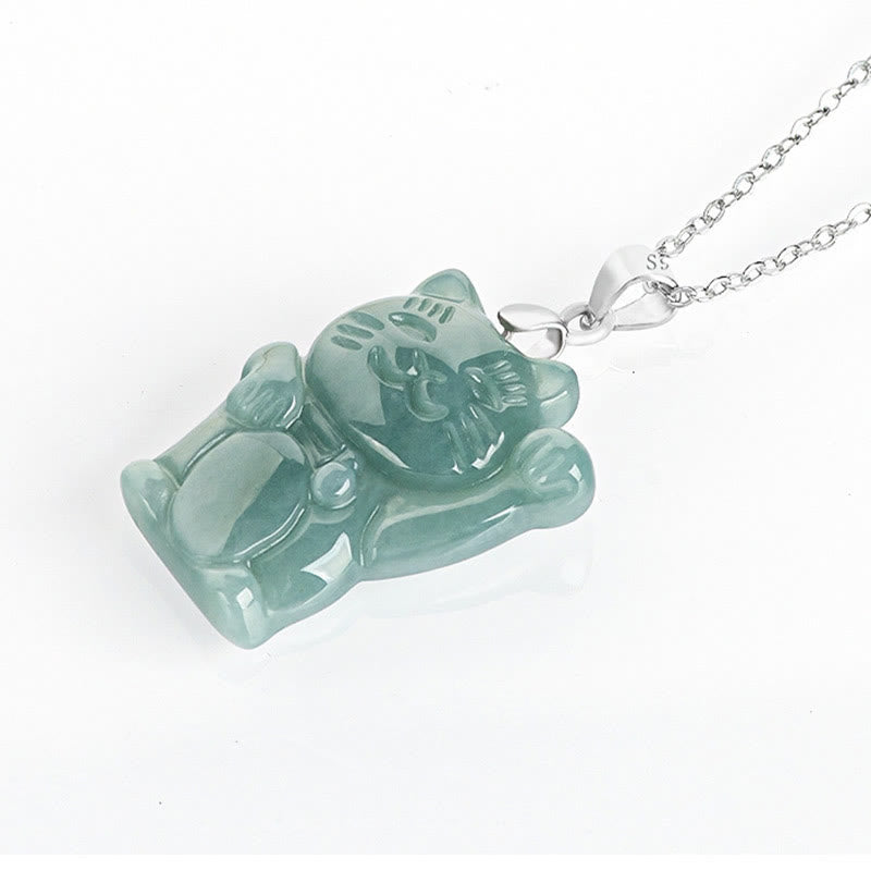 Collar con colgante de gato de la suerte de jade natural en plata de ley 925 con Buddha Stones y abundancia - image 4
