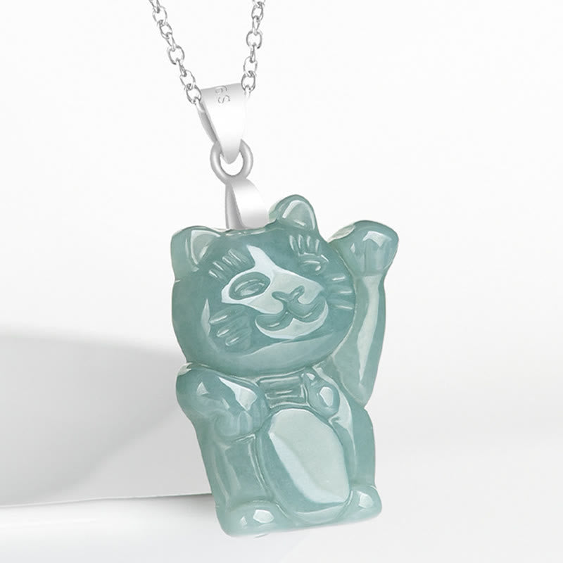 Collar con colgante de gato de la suerte de jade natural en plata de ley 925 con Buddha Stones y abundancia - image 3