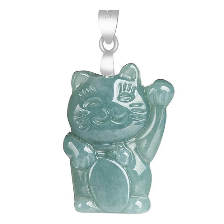 Collar con colgante de gato de la suerte de jade natural en plata de ley 925 con Buddha Stones y abundancia - image 5