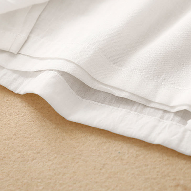 Pantalones anchos de algodón y lino con botones de rana china de color liso para mujer con Buddha Stones - image 7