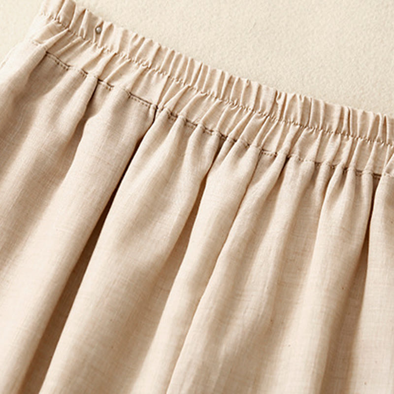 Pantalones anchos de algodón y lino con botones de rana china de color liso para mujer con Buddha Stones - image 11