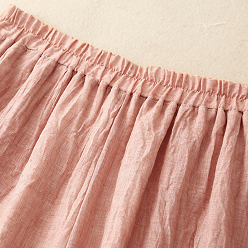 Pantalones anchos de algodón y lino con botones de rana china de color liso para mujer con Buddha Stones - image 1