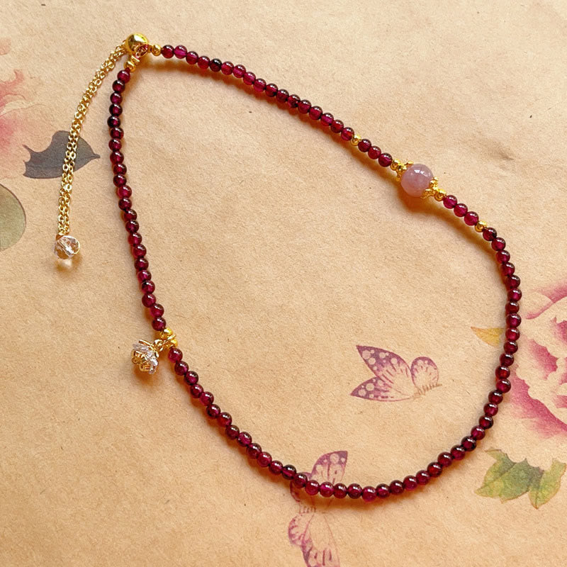Pulsera de doble vuelta con Buddha Stones, flor natural, granate, cristal rosa y calma - image 5