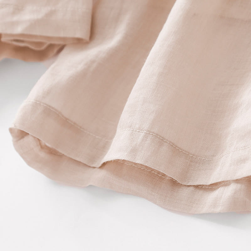 Pantalones anchos de lino y algodón de doble capa con bordado de Buddha Stones para mujer, con bolsillos