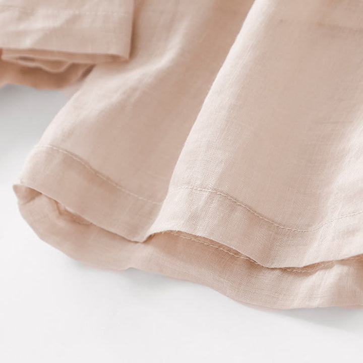 Pantalones anchos de lino y algodón de doble capa con bordado de Buddha Stones para mujer, con bolsillos