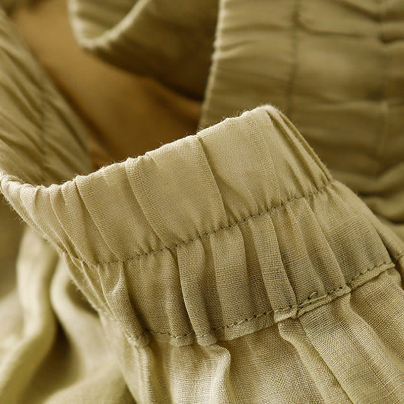 Pantalones anchos de lino y algodón de doble capa con bordado de Buddha Stones para mujer, con bolsillos