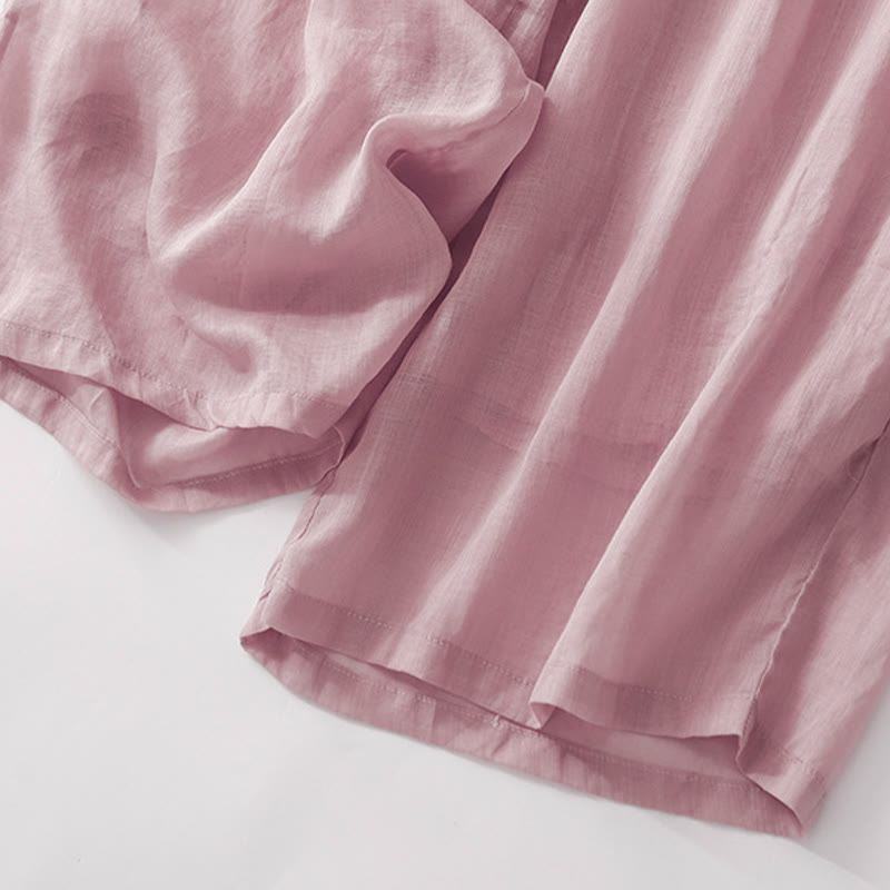 Pantalones anchos de lino y algodón de doble capa con bordado de Buddha Stones para mujer, con bolsillos