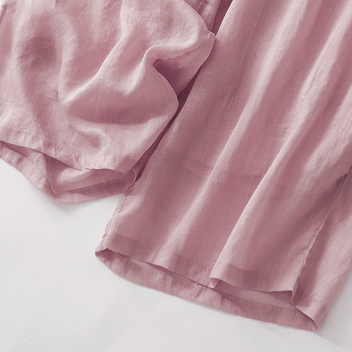 Pantalones anchos de lino y algodón de doble capa con bordado de Buddha Stones para mujer, con bolsillos
