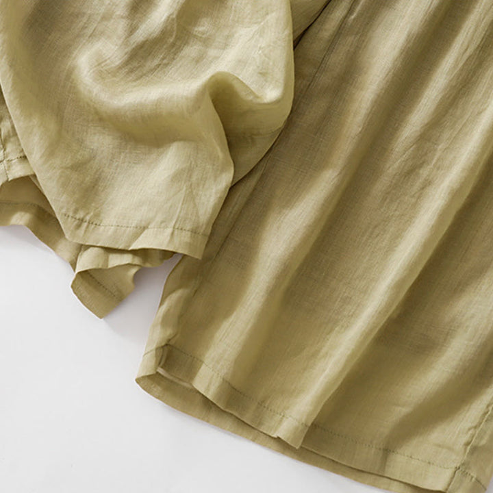 Pantalones anchos de lino y algodón de doble capa con bordado de Buddha Stones para mujer, con bolsillos