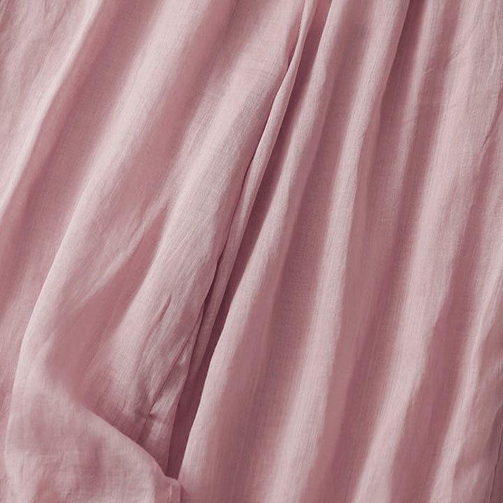 Pantalones anchos de lino y algodón de doble capa con bordado de Buddha Stones para mujer, con bolsillos