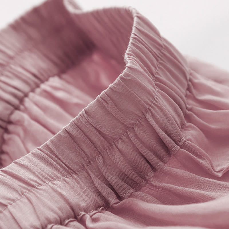 Pantalones anchos de lino y algodón de doble capa con bordado de Buddha Stones para mujer, con bolsillos