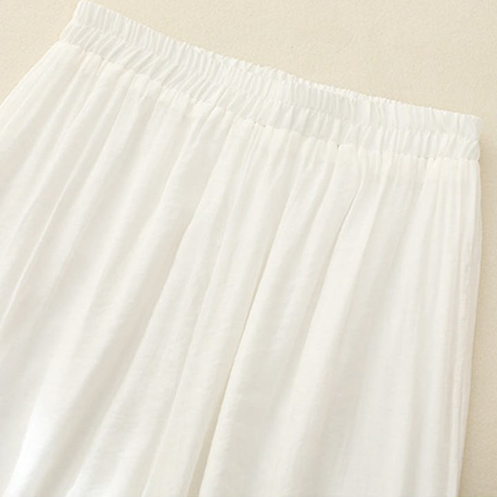 Pantalones anchos de lino y algodón con abertura y botones de rana china de doble capa con bordado artístico de flores y Buddha Stones para mujer