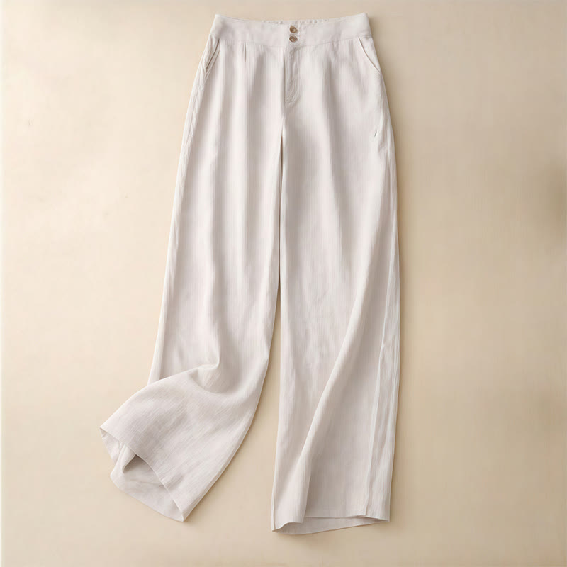 Pantalones anchos de lino con diseño sencillo e informal de verano para mujer con bolsillos con cremallera de Buddha Stones - Lino - US8-10，UK/AU12-14，EU40-42 (2XL) - image 11