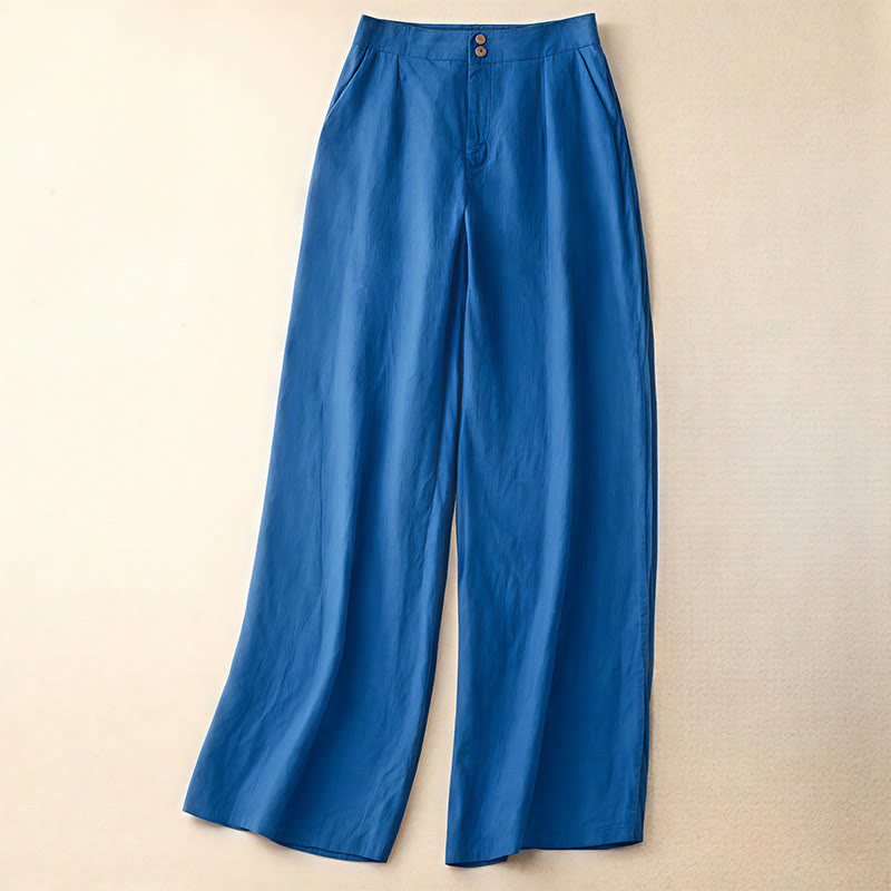 Pantalones de lino de pierna ancha para mujer con bolsillos, diseño sencillo y cremallera, estampado Buddha Stones, ideales para el verano. - Azul real - US8-10，UK/AU12-14，EU40-42 (2XL) - image 16