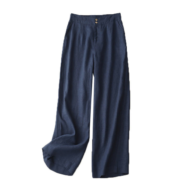 Pantalones anchos de lino con diseño sencillo e informal de verano para mujer con bolsillos con cremallera de Buddha Stones - image 61